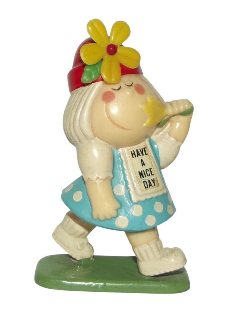 Berries Figurine Girl with sign “HAVE A NICE DAY” vintage 1971 Hong Kong